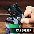 Multifunctional black street ninja metal tool opening a can of vegetarian beans