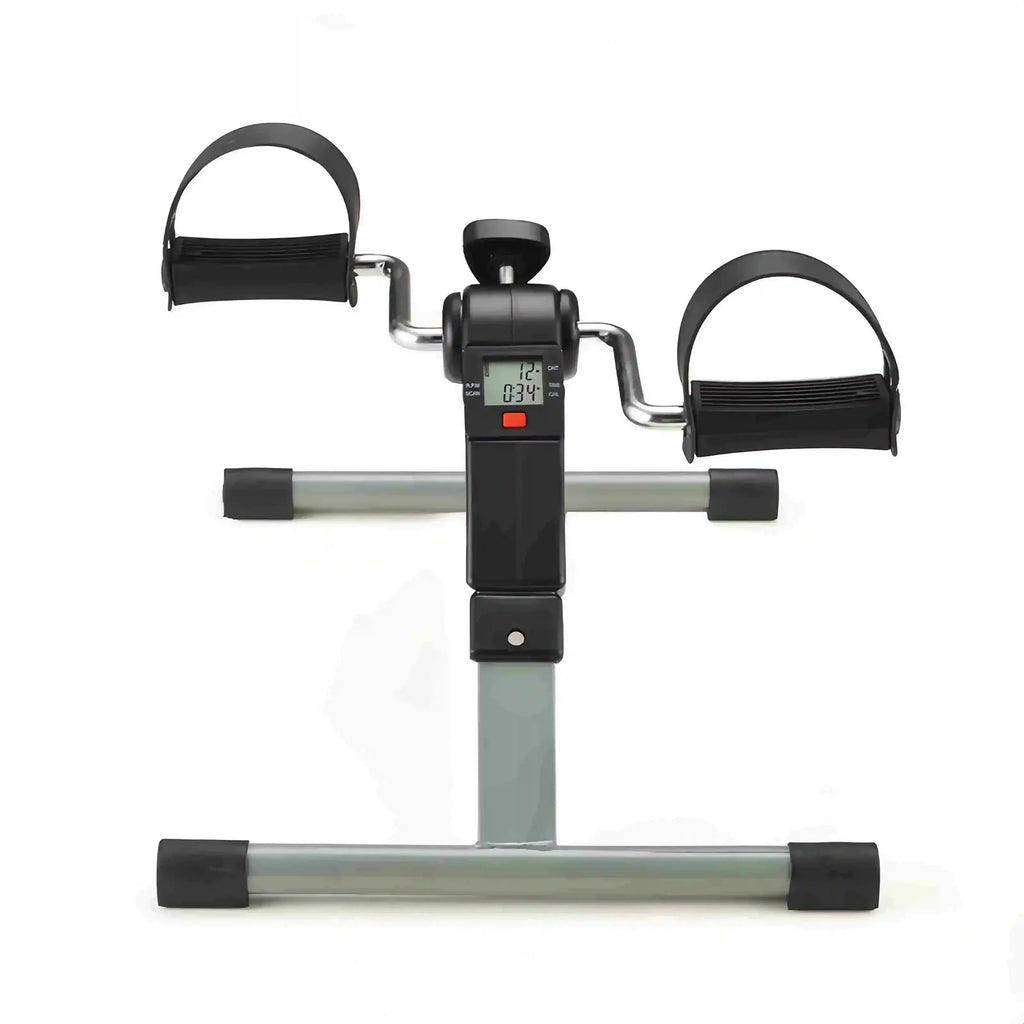 Compact pedal exerciser with adjustable straps and digital display for home fitness
