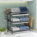Multi-Functional Kitchen Storage Rack Dish Plate Organizer with Drainage Rack Countertop Utensil Holder for Chopsticks