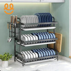 Multi-Functional Kitchen Storage Rack Dish Plate Organizer with Drainage Rack Countertop Utensil Holder for Chopsticks