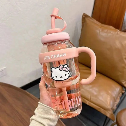 Large Capacity Plastic Straw Cup with Handle Heat Resistant Gift Cup