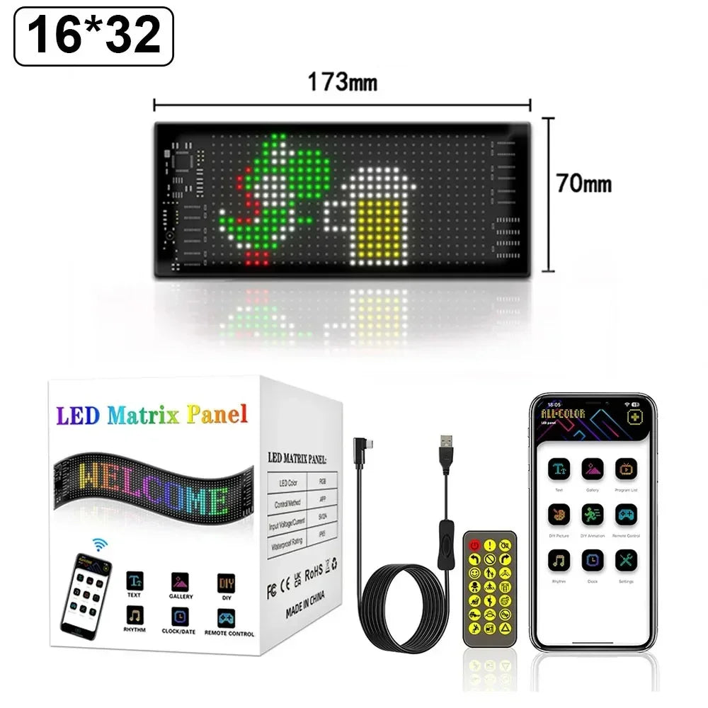 LED Matrix Pixel Panel Display Screen Flexible RGB Car Graffiti Scrolling Text Animation Shop Reminder Light Bluetooth