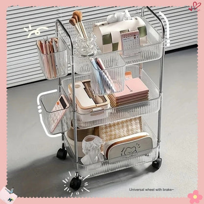 3 Tier Clear Storage Cart with Wheels - Multifunctional Rolling Organizer