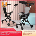 Lightweight baby stroller with adjustable sunshade and two-way seat for travel
