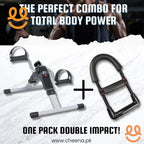 Combo of mini exercise bike and hand grip strengthener for total body power workout