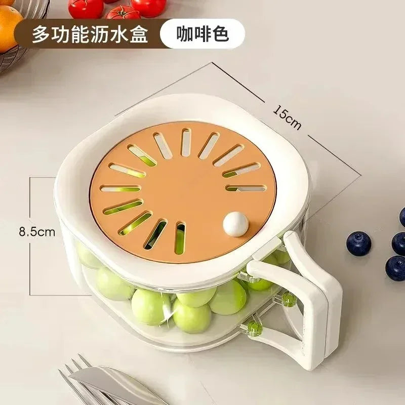 Multifunctional kitchen storage container with coffee-colored lid holding green grapes, 15x8.5cm