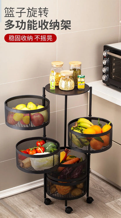 Kitchen Vegetable Shelving Multi-layer Floor Round Rotating Vegetable Basket Fruit Storage Basket for Household Items