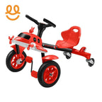 Red and black kids' ride-on tricycle with airplane wings, pedals, and a comfortable seat