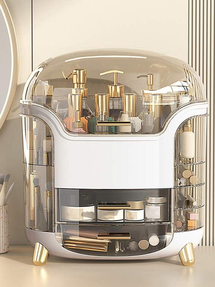 Elegant Multi-Layer Cosmetic Organizer with Lid & Drawers
