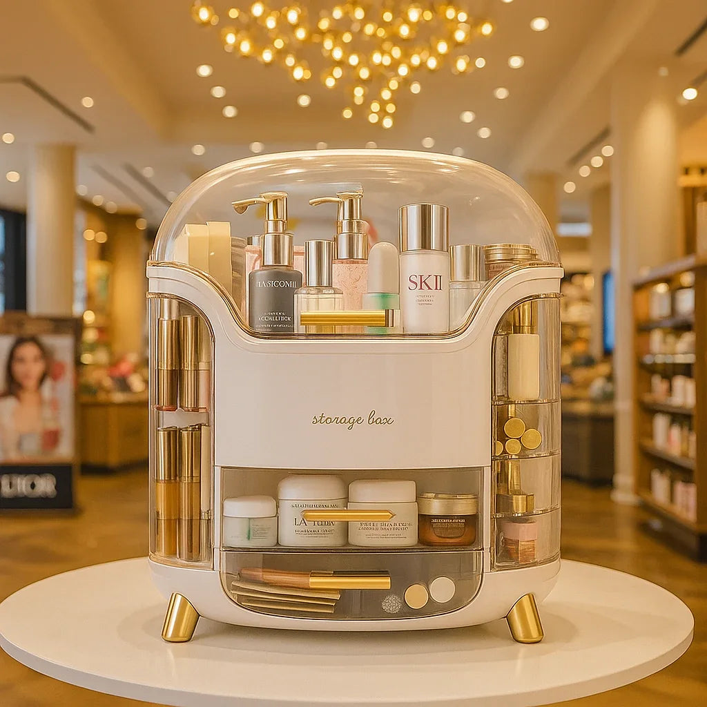 Elegant Multi-Layer Cosmetic Organizer with Lid & Drawers