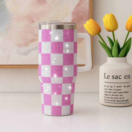 Pastel Mosaic Rhinestone Tumbler – 20 oz Bling Travel Mug