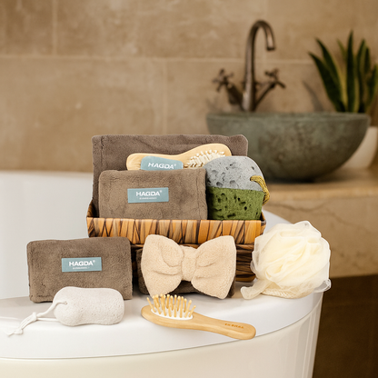 Deluxe Spa Bath Accessories Gift Set with Woven Basket Spa Accessories