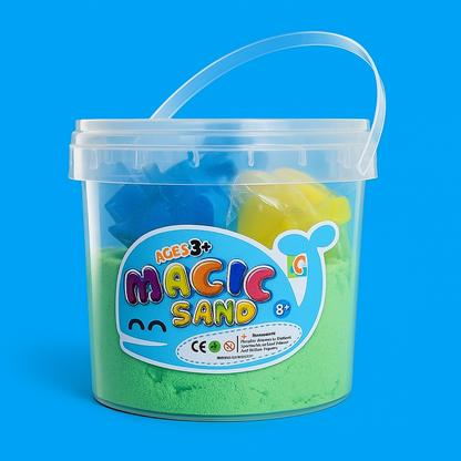 Magic Sand Play Bucket for Kids – Soft Moldable Creative Sand with Shapes, DIY Sensory Play Kit, Educational Indoor Activity Toy for Children Ages 3+