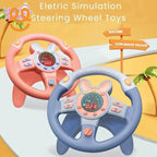 Pink and blue electric simulation steering wheel toys for kids with digital displays and buttons