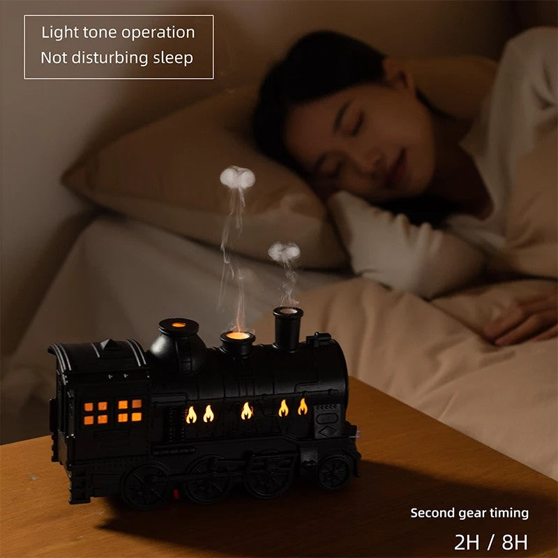 Train Diffuser Essential Oil Diffuser Flame Effect Cool Mist Humidifier Night Light Retro Train-Shaped Aroma Diffuser