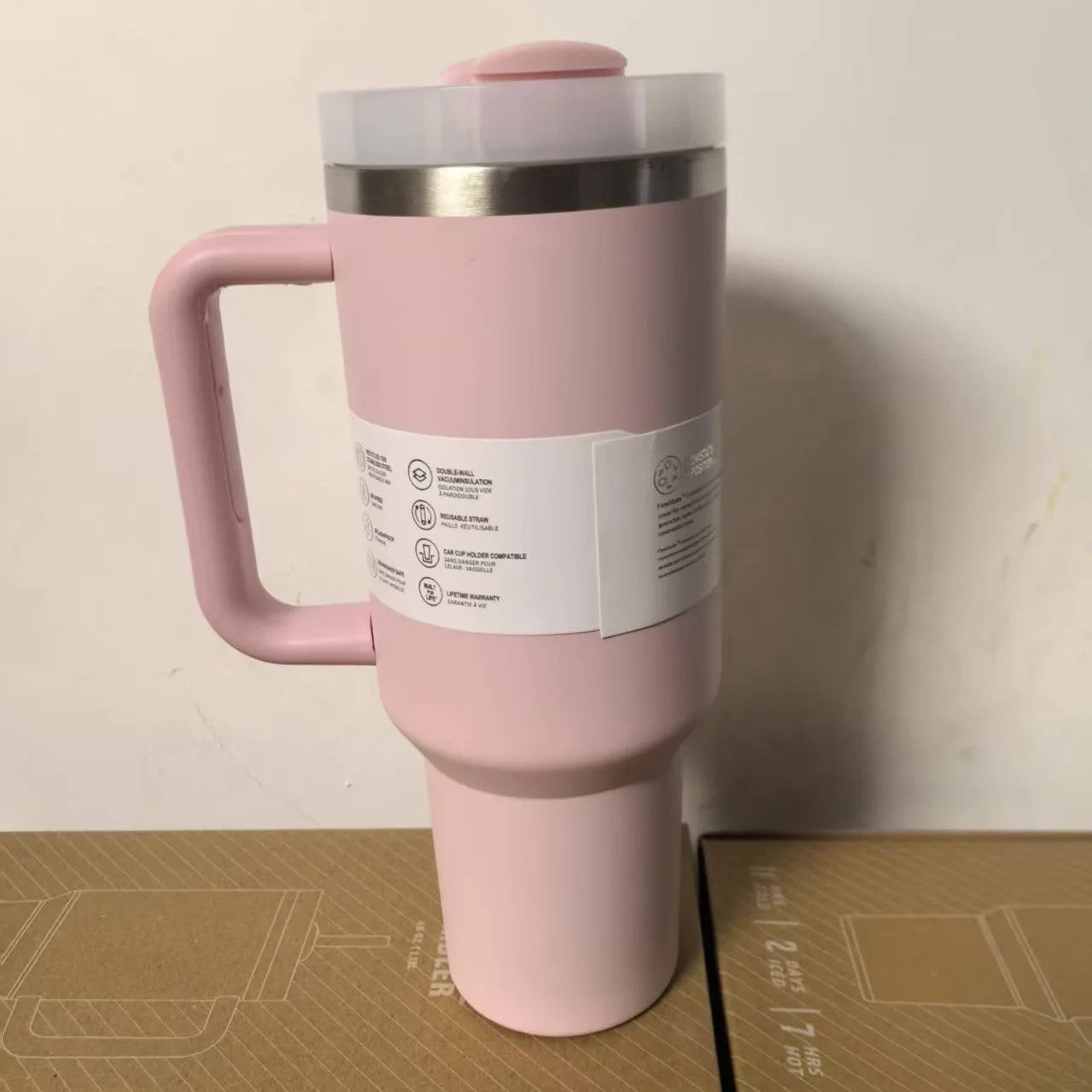 40oz Pink Tumbler with Handle & Straw – Stainless Steel, Double Wall Insulated Travel Mug for Hot & Cold Drinks