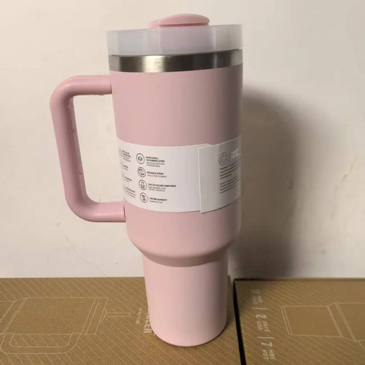 40oz Pink Tumbler with Handle & Straw – Stainless Steel, Double Wall Insulated Travel Mug for Hot & Cold Drinks