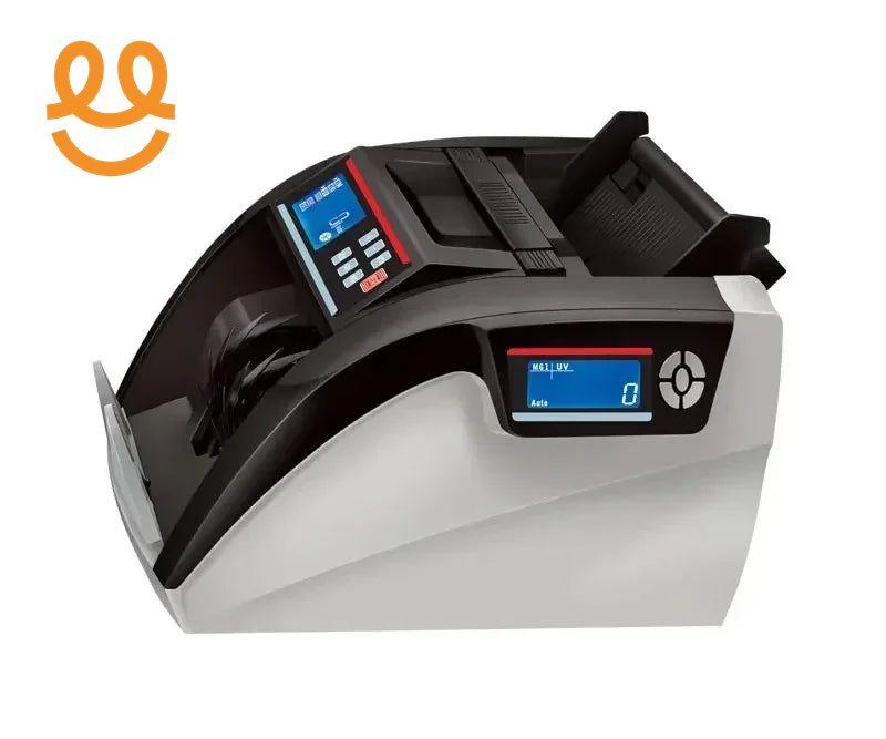 Modern black and silver automatic bill counter with digital display and control buttons