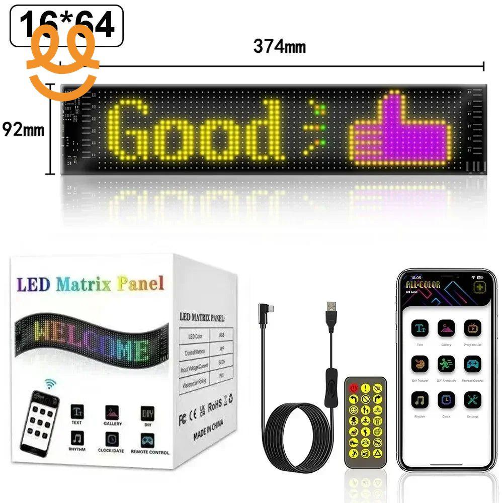 LED Matrix Pixel Panel Display Screen Flexible RGB Car Graffiti Scrolling Text Animation Shop Reminder Light Bluetooth