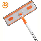 Gray and orange flat mop head with replaceable microfiber pad and metal handle