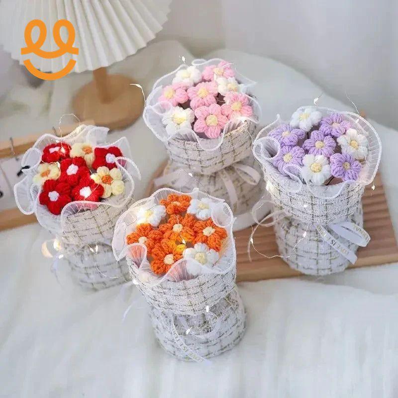 Wool Knitted Bouquet Simulation Puff Flower Classic Style Hand Bouquet Fabric Knitted Flower Bouquet