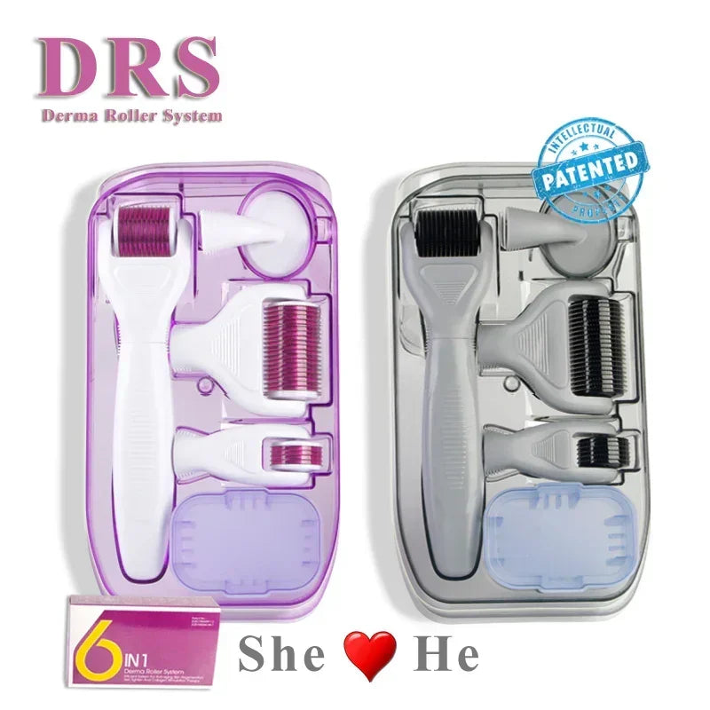6-in-1 Derma Roller System skincare kits for women and men with multiple needle rollers and case