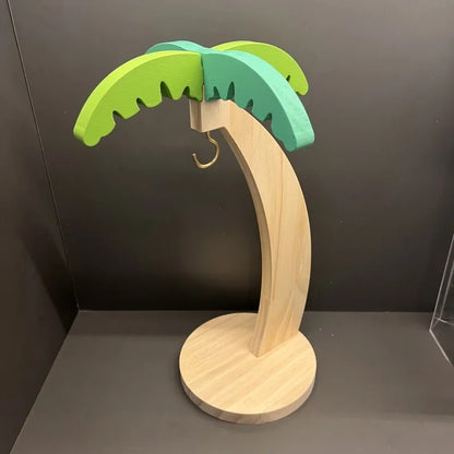 Creative imitation leaf decorative wooden banana tree hanging rack with hooks, fruit storage shelf