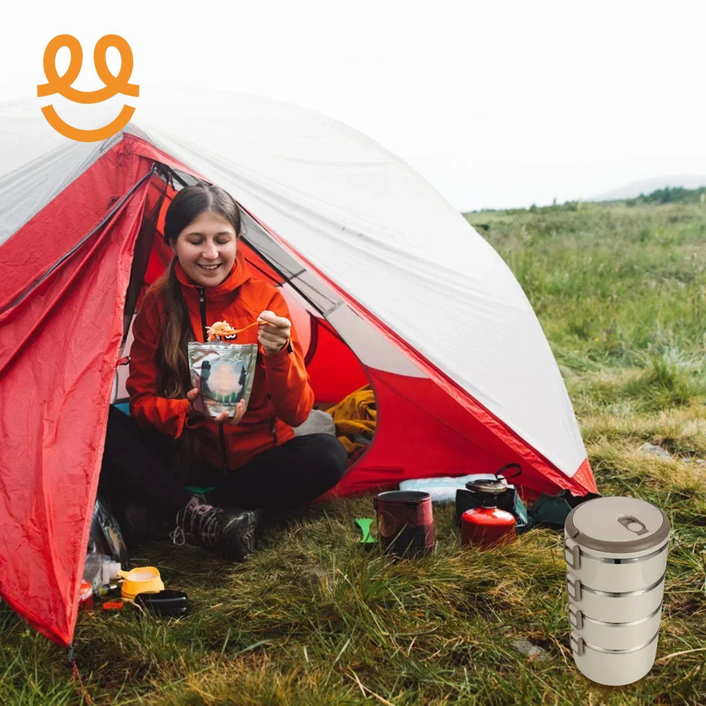 Portable 2/3/4 Layers Picnic Box Outdoor Camping Stainless Steel Insulated Lunch Box Large Capacity Circular Lunch Box With Lid