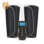 Black electric muscle stimulator leg wraps with digital control unit and blue display