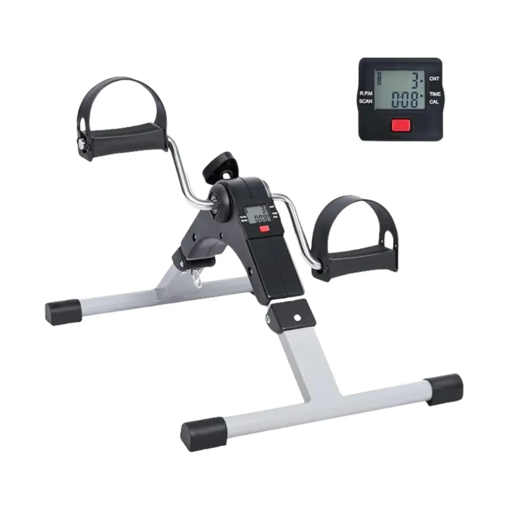 Portable pedal exerciser with adjustable straps and digital monitor for home fitness and rehabilitation