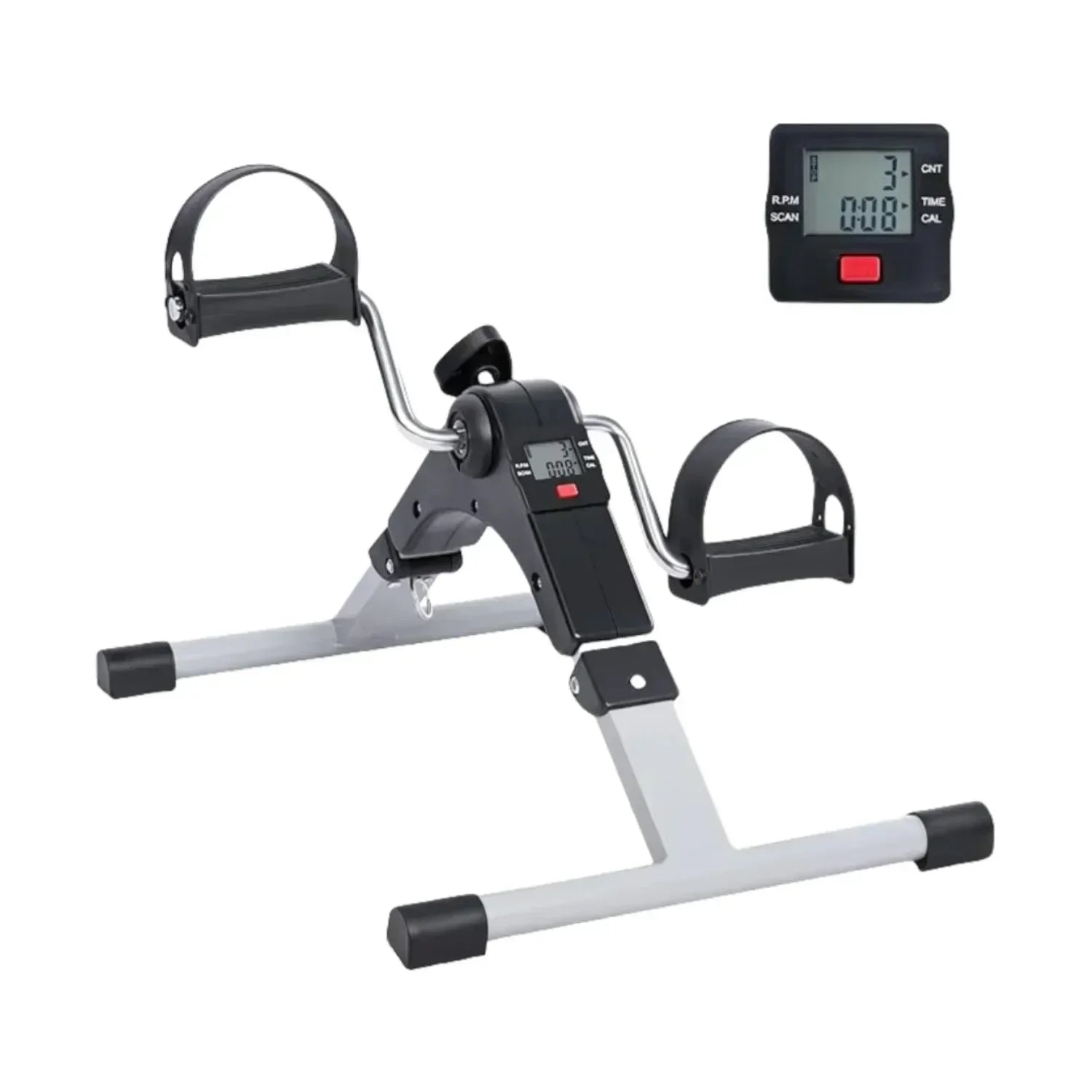 Portable pedal exerciser with adjustable straps and digital monitor for home fitness and rehabilitation