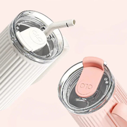 Pink Ribbed Handle Tumbler – 20 oz Insulated Straw Mug