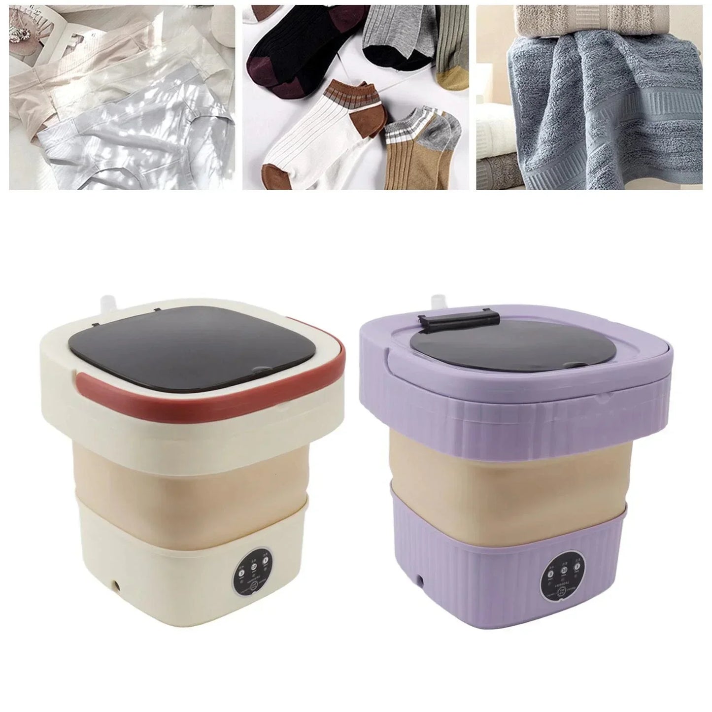 Folding Portable Washing Machine 8L Large Capacity Clothes Spin Dryer Bucket Travel Underwear Socks Ultrasonic Mini Washer