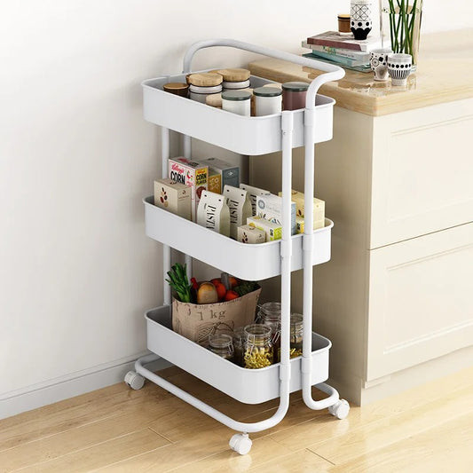 3 Tier Clear Storage Cart with Wheels - Multifunctional Rolling Organizer trolley