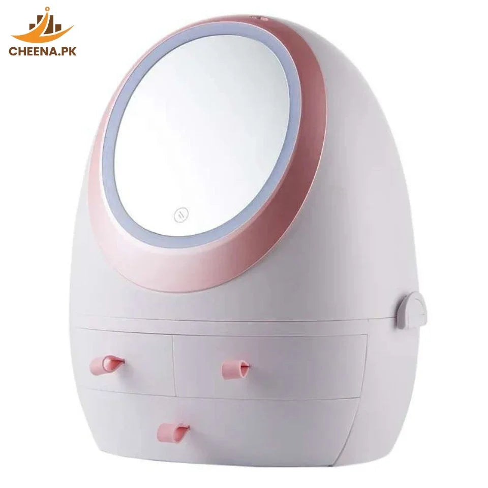 Oval Mirror Cosmetic Storage Organizer | Makeup Storage Box