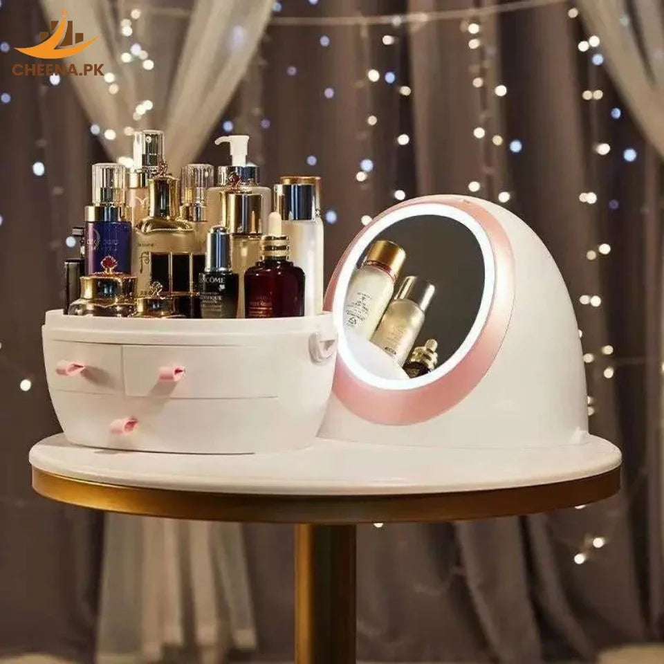 Oval Mirror Cosmetic Storage Organizer | Makeup Storage Box