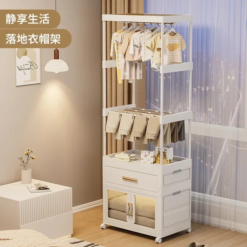 Mobile Wardrobe Portable Closet Large Capacity Clothes Organizer with Wheels Clothing Storage Shelf for Bedroom Living Room