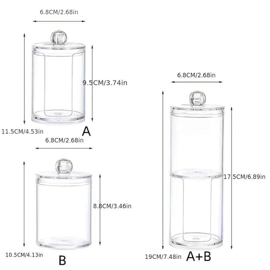 Transparent Stackable Acrylic Cotton Pad Holder, 2 In 1 Cotton Pad Storage, Upper and lower combined storage box