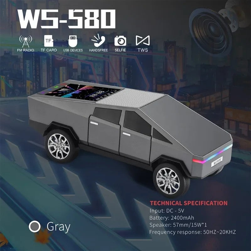 WS-580 Wireless Bluetooth Speaker in Car Shaped with Display Screen HIFI Stereo Surround Desktop Computer Boombox TF USB TWS