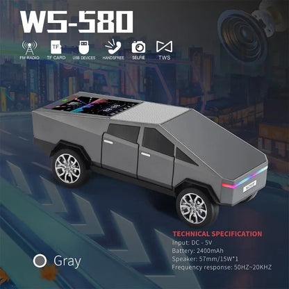 WS-580 Wireless Bluetooth Speaker in Car Shaped with Display Screen HIFI Stereo Surround Desktop Computer Boombox TF USB TWS