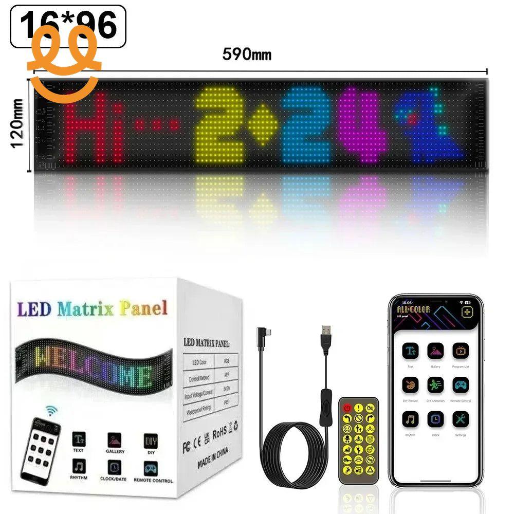 LED Matrix Pixel Panel Display Screen Flexible RGB Car Graffiti Scrolling Text Animation Shop Reminder Light Bluetooth