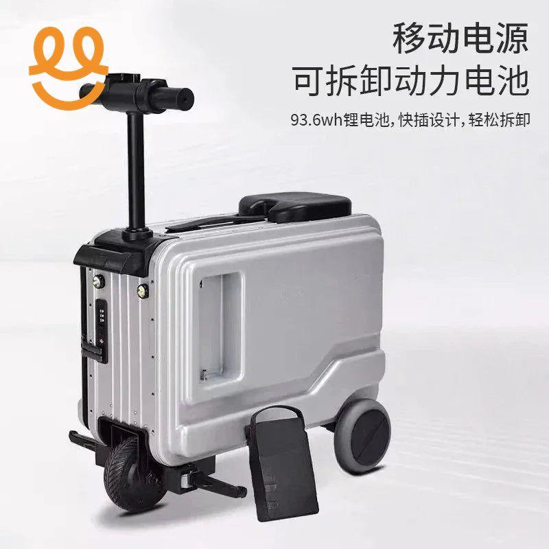 Silver foldable electric scooter with removable 93.6Wh lithium battery and compact design