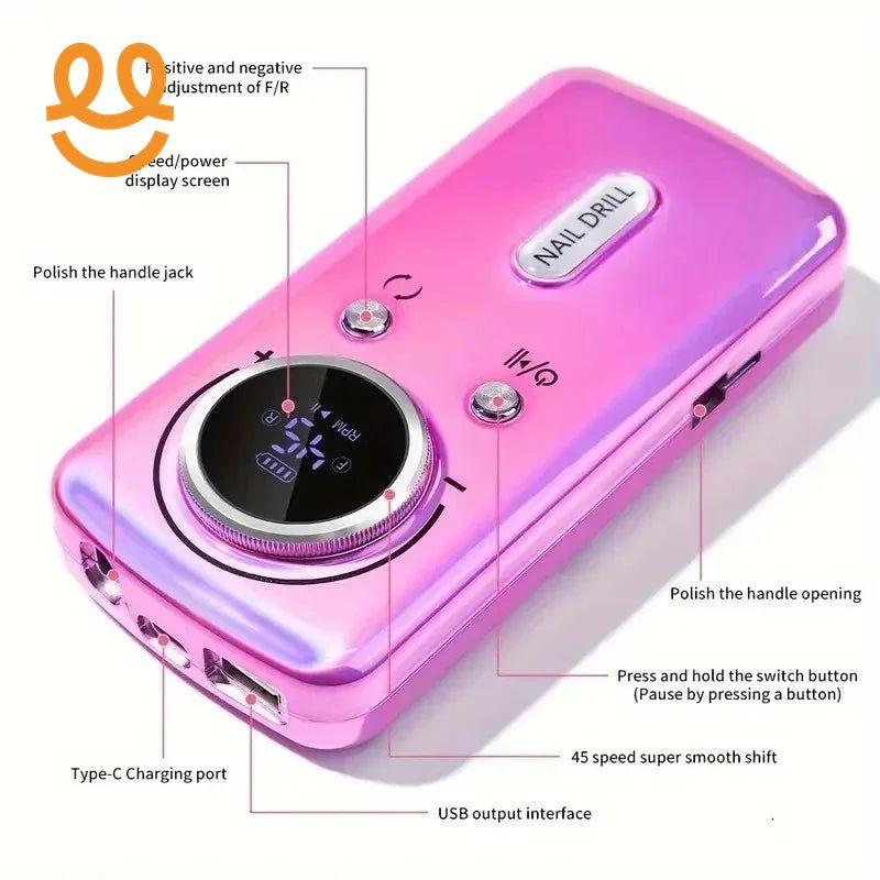 6pcs-Portable Nail Drill Electric File 45000RPM Professional Rechargeable Nail Sander Cordless Nail Drill for Acrylic Nails Remo
