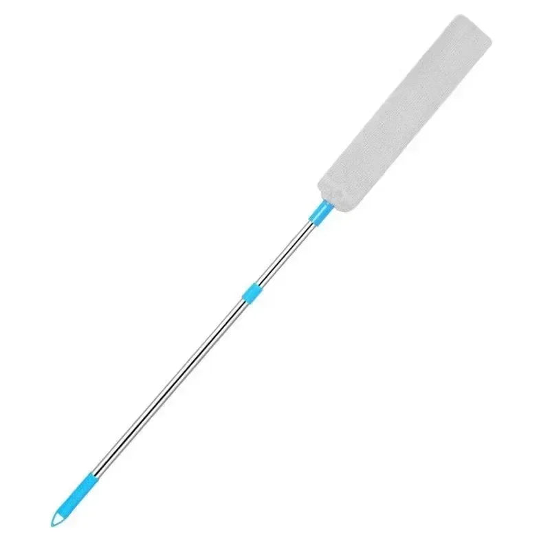 Telescopic microfiber duster with stainless steel handle and blue plastic grip