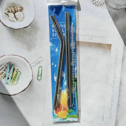 Creative Cocktail Straws Set 201 Stainless Steel Colorful Bend Head Drinking Straws Outdoor Dining Utensils from China