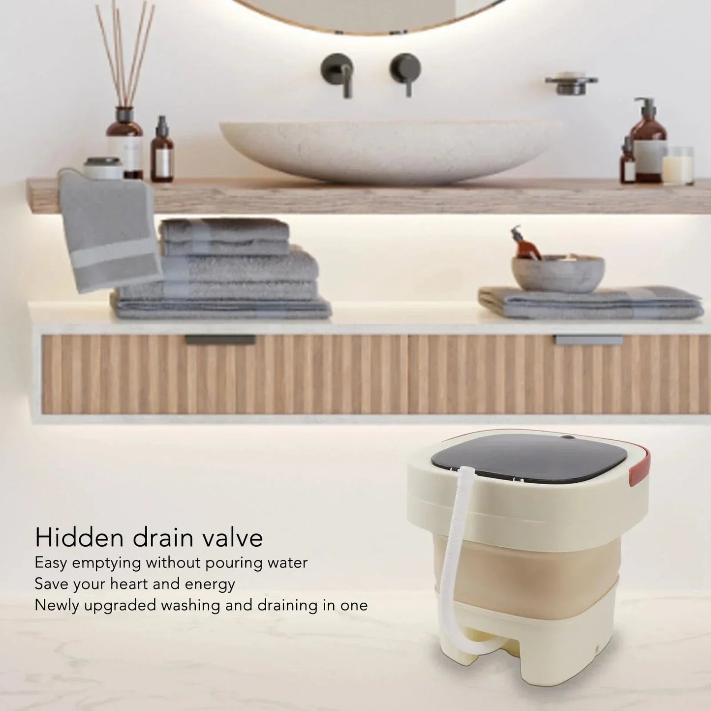 Folding Portable Washing Machine 8L Large Capacity Clothes Spin Dryer Bucket Travel Underwear Socks Ultrasonic Mini Washer