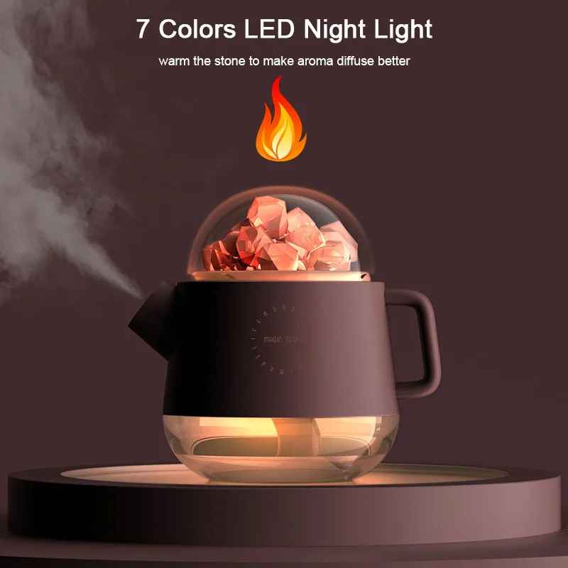 Crystal Air Humidifier USB Rechargeable with Battery Ultrasonic Mist Maker Essential Oil Diffuser for Home Office with LED Light