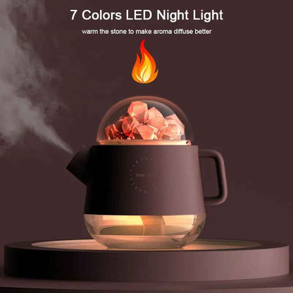 Crystal Air Humidifier USB Rechargeable with Battery Ultrasonic Mist Maker Essential Oil Diffuser for Home Office with LED Light