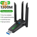 WiFi 5 USB adapter with four high-gain antennas, 1300M dual-band 2.4G+5G plug and play