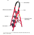 Red steel step ladder with soft handle, big non-slip pedals, rivets, and thickened D-shape tube design